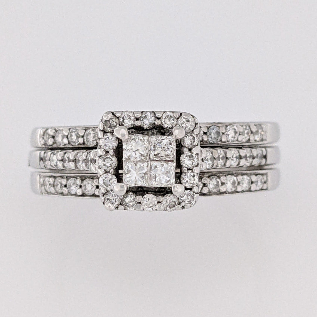 14K WHITE 1.05 CARAT TOTAL WEIGHT SI2 H DIAMOND PRINCESS CUT (4) ROUND (54) ESTATE RING 6.5 GRAMS