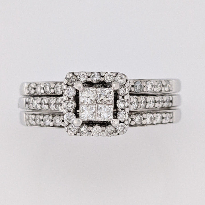 14K WHITE 1.05 CARAT TOTAL WEIGHT SI2 H DIAMOND PRINCESS CUT (4) ROUND (54) ESTATE RING 6.5 GRAMS