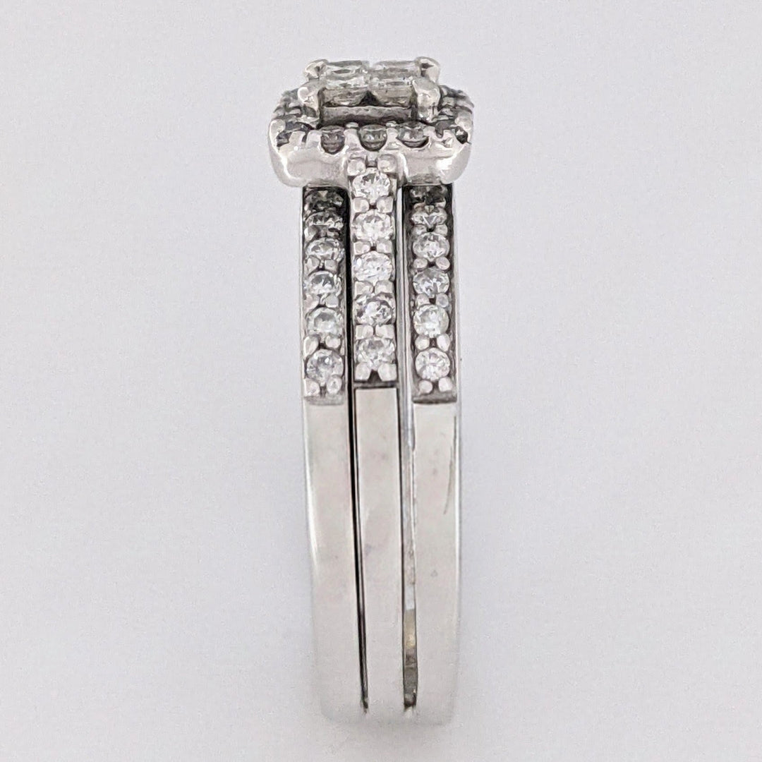 14K WHITE 1.05 CARAT TOTAL WEIGHT SI2 H DIAMOND PRINCESS CUT (4) ROUND (54) ESTATE RING 6.5 GRAMS