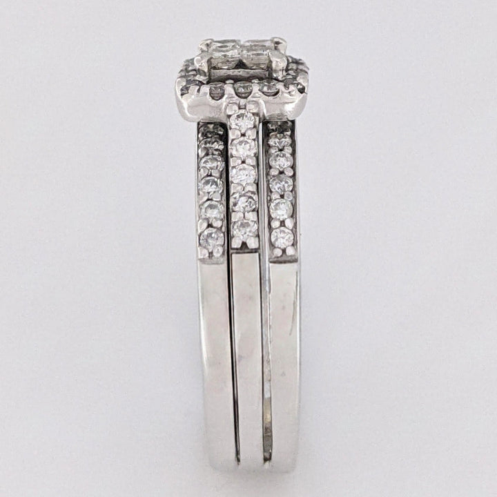 14K WHITE 1.05 CARAT TOTAL WEIGHT SI2 H DIAMOND PRINCESS CUT (4) ROUND (54) ESTATE RING 6.5 GRAMS