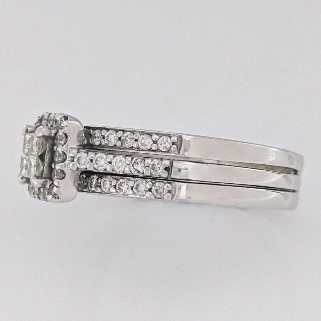 14K WHITE 1.05 CARAT TOTAL WEIGHT SI2 H DIAMOND PRINCESS CUT (4) ROUND (54) ESTATE RING 6.5 GRAMS