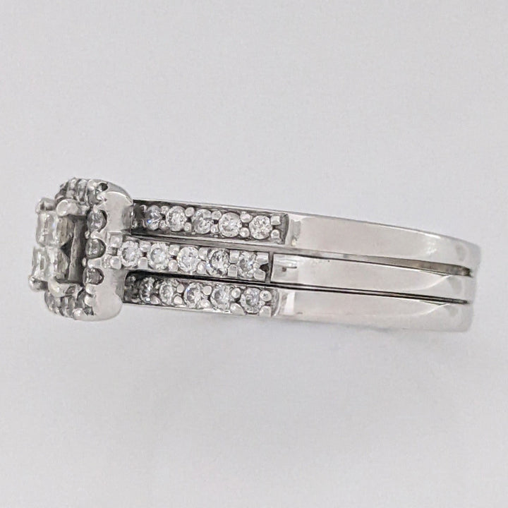 14K WHITE 1.05 CARAT TOTAL WEIGHT SI2 H DIAMOND PRINCESS CUT (4) ROUND (54) ESTATE RING 6.5 GRAMS