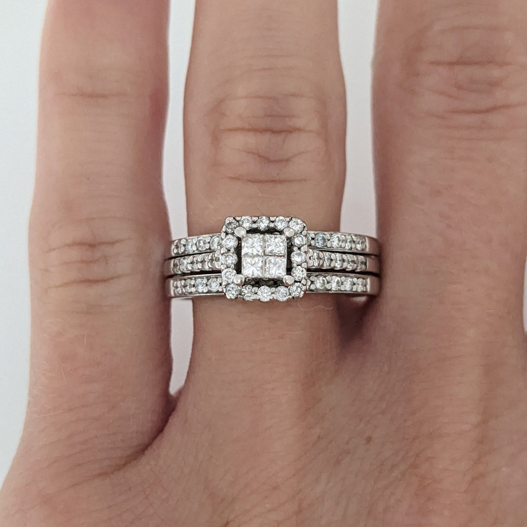 14K WHITE 1.05 CARAT TOTAL WEIGHT SI2 H DIAMOND PRINCESS CUT (4) ROUND (54) ESTATE RING 6.5 GRAMS