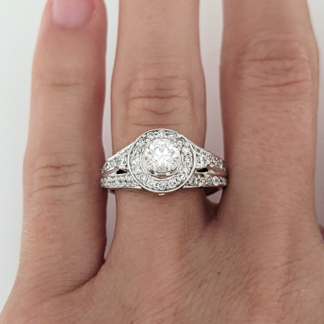 14K WHITE 1.20 CARAT TOTAL WEIGHT SI1 H-I DIAMOND ROUND (54) ESTATE RING 4.9 GRAMS