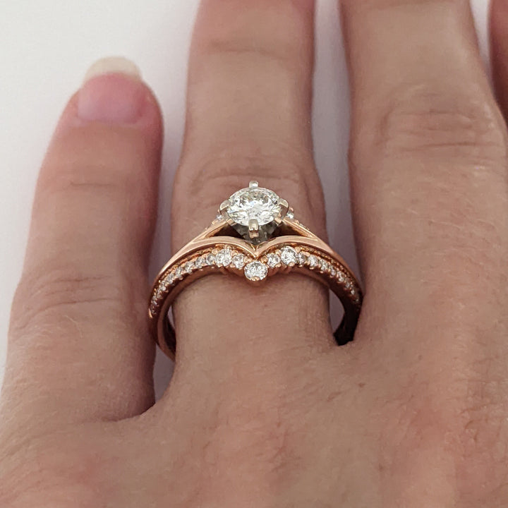 14K ROSE .89 CARAT TOTAL WEIGHT I1 J DIAMOND ROUND (47) ESTATE RING 5.3 GRAMS