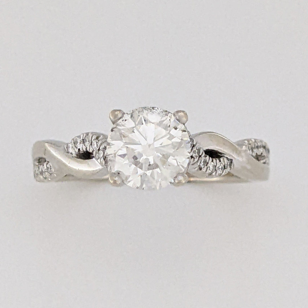 14K WHITE .96 CARAT TOTAL WEIGHT SI2 J DIAMOND ROUND (25) TWIST ESTATE RING 3.8 GRAMS
