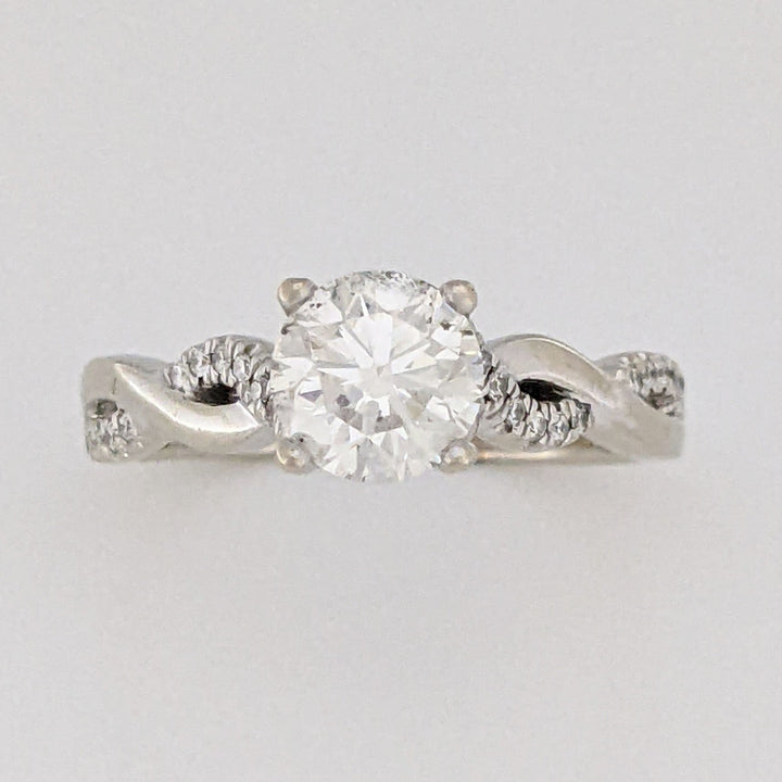 14K WHITE .96 CARAT TOTAL WEIGHT SI2 J DIAMOND ROUND (25) TWIST ESTATE RING 3.8 GRAMS