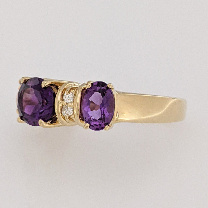 14K AMETHYST OVAL (1) 6X8 (2) 4X6 WITH (4) MELEE ESTATE RING 4.1 GRAMS