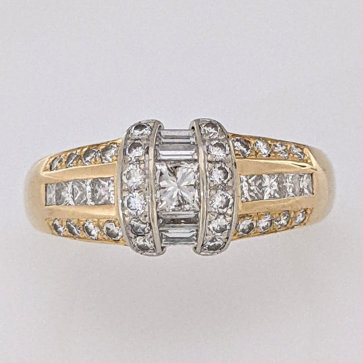 14K 1.06 CARAT TOTAL WEIGHT SI2-I1 H DIAMOND PRINCESS CUT (9) BAGUETTE (4) ROUND (28) ESTATE BAND 5.3 GRAMS