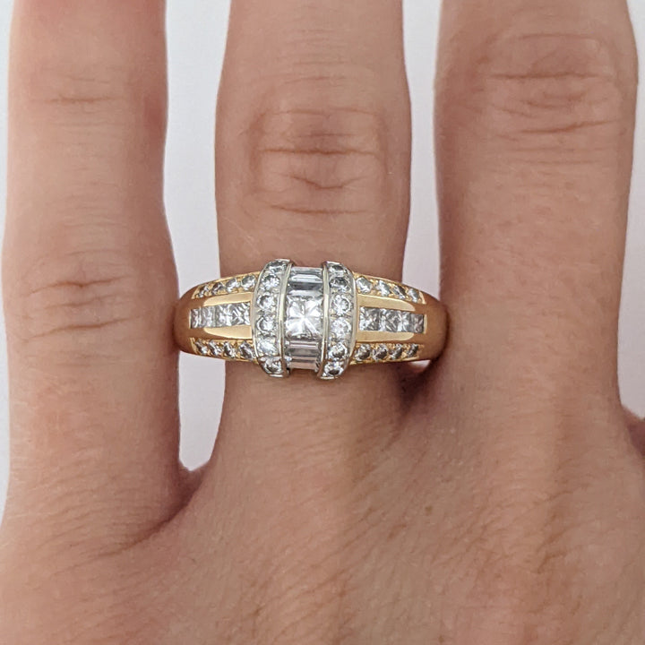 14K 1.06 CARAT TOTAL WEIGHT SI2-I1 H DIAMOND PRINCESS CUT (9) BAGUETTE (4) ROUND (28) ESTATE BAND 5.3 GRAMS