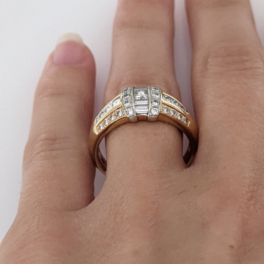 14K 1.06 CARAT TOTAL WEIGHT SI2-I1 H DIAMOND PRINCESS CUT (9) BAGUETTE (4) ROUND (28) ESTATE BAND 5.3 GRAMS