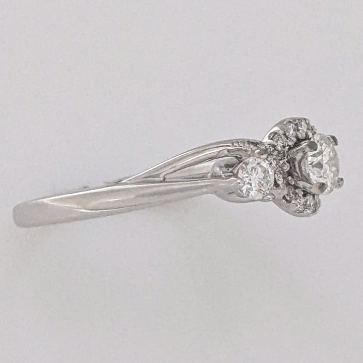 10K WHITE .49 CARAT TOTAL WEIGHT I1 I DIAMOND ROUND (18) HALO TRINITY ESTATE RING 3.3 GRAMS