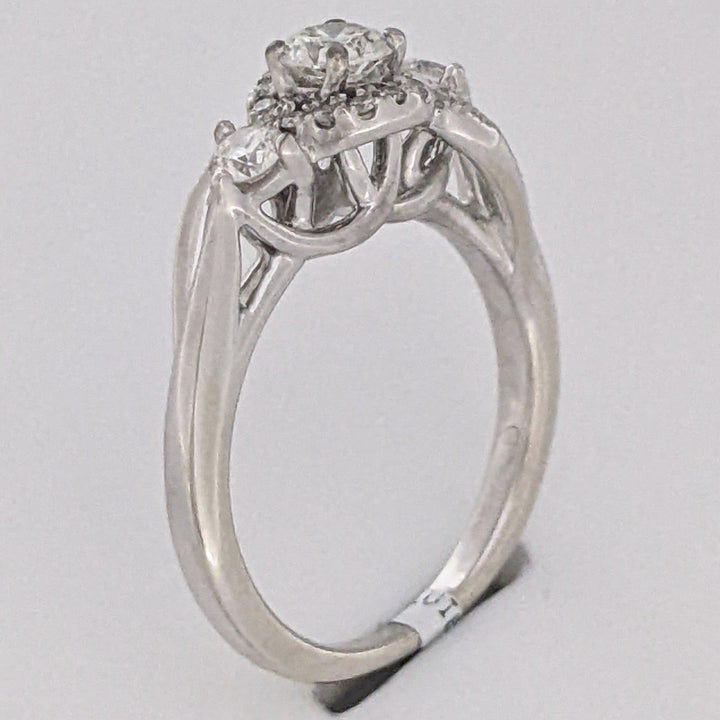 10K WHITE .49 CARAT TOTAL WEIGHT I1 I DIAMOND ROUND (18) HALO TRINITY ESTATE RING 3.3 GRAMS