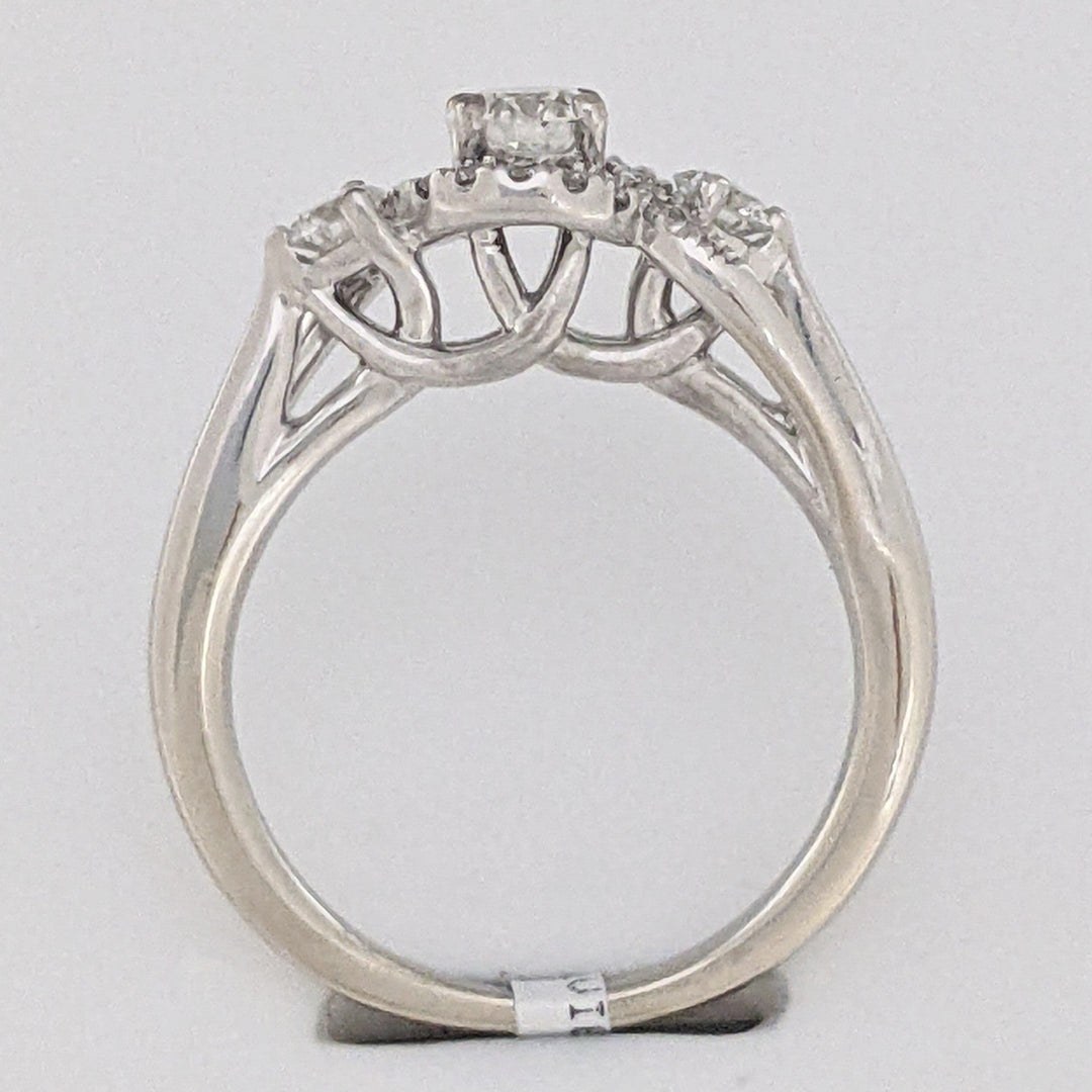 10K WHITE .49 CARAT TOTAL WEIGHT I1 I DIAMOND ROUND (18) HALO TRINITY ESTATE RING 3.3 GRAMS
