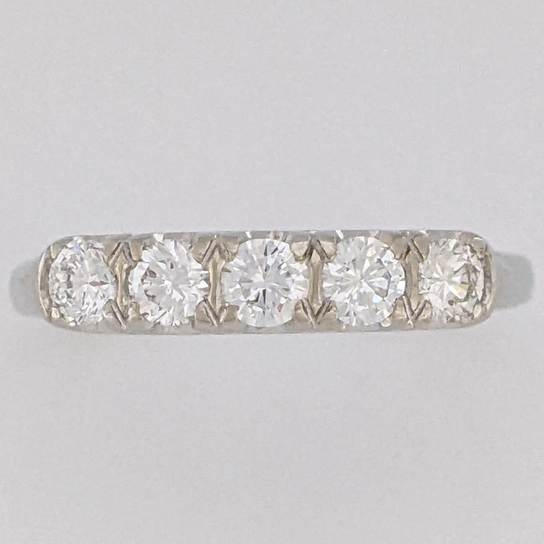 14K WHITE .60 CARAT TOTAL WEIGHT VS1 H DIAMOND ROUND (5) ESTATE BAND 2.6 GRAMS