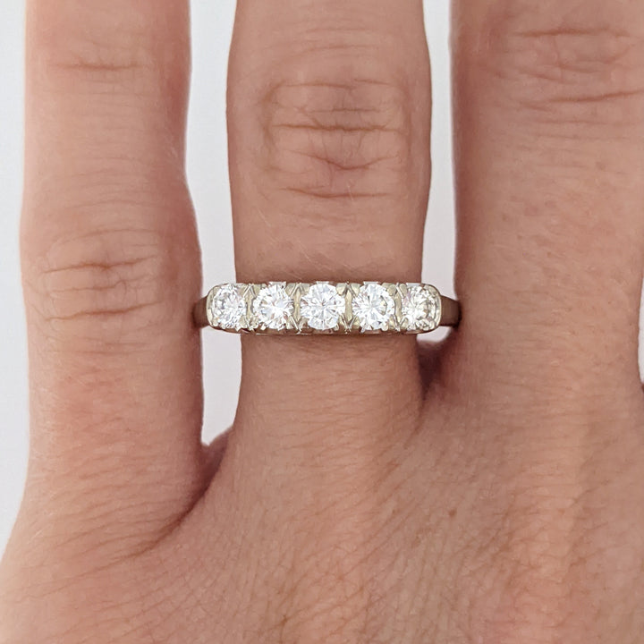 14K WHITE .60 CARAT TOTAL WEIGHT VS1 H DIAMOND ROUND (5) ESTATE BAND 2.6 GRAMS