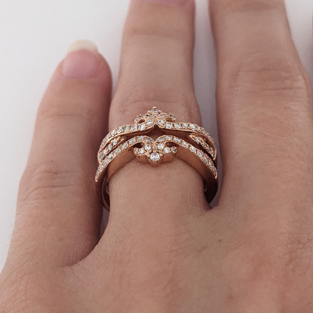 14K ROSE .33 CARAT TOTAL WEIGHT SI2 H DIAMOND ROUND (66) ESTATE RING JACKET 5.0 GRAMS