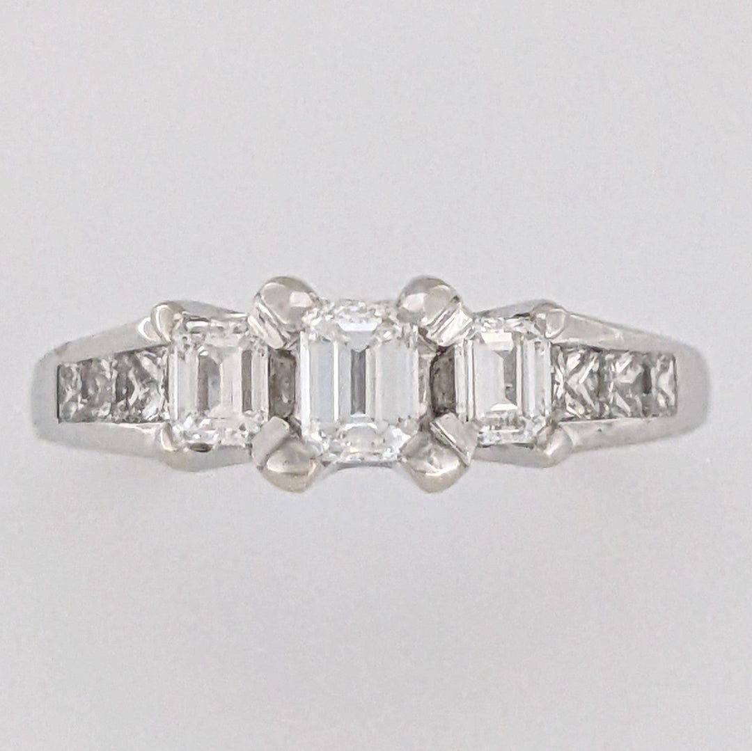 18K .69 CARAT TOTAL WEIGHT VS2 H DIAMOND EMERALD CUT (3) PRINCESS CUT (6) ESTATE TRINITY RING 4.8 GRAMS