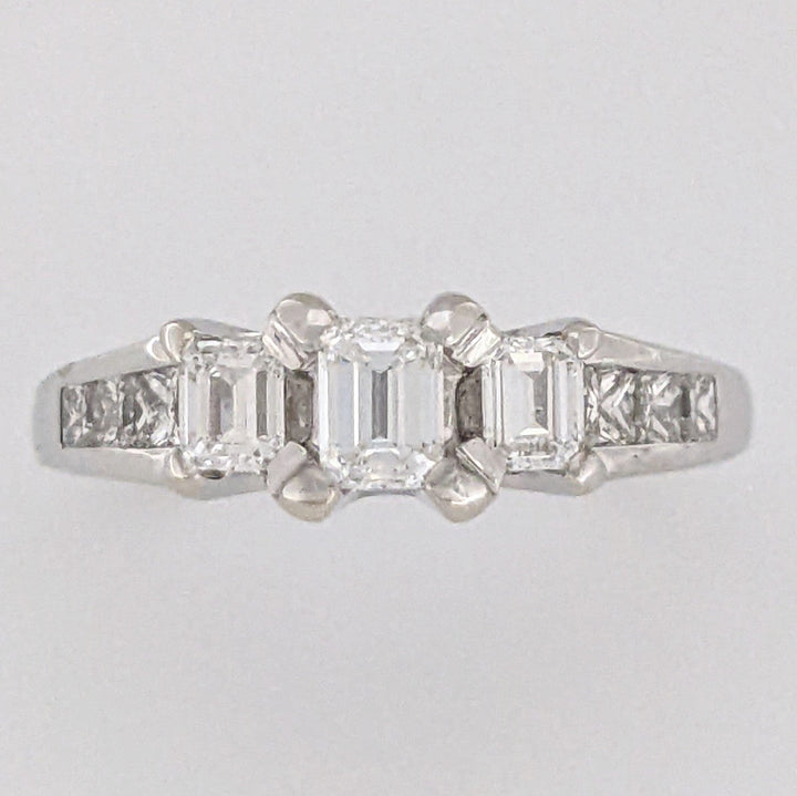 18K .69 CARAT TOTAL WEIGHT VS2 H DIAMOND EMERALD CUT (3) PRINCESS CUT (6) ESTATE TRINITY RING 4.8 GRAMS
