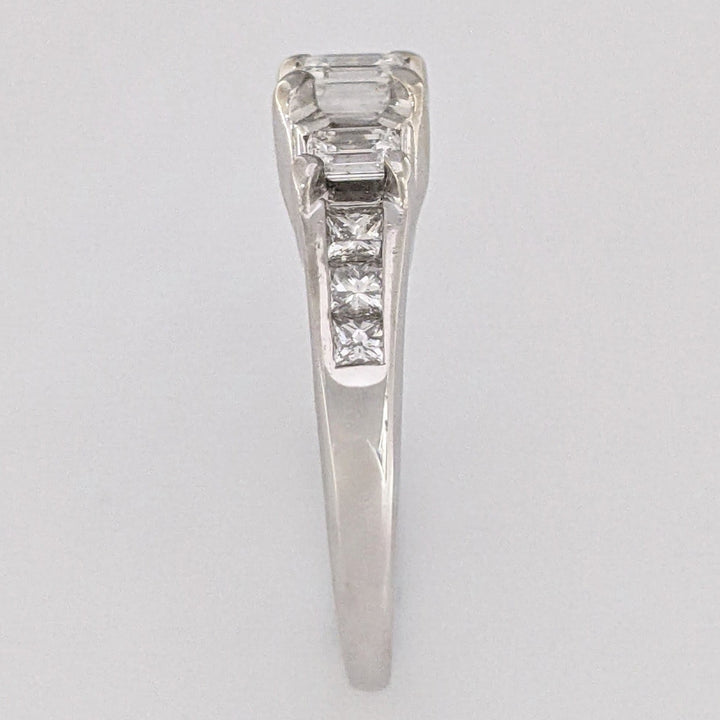 18K .69 CARAT TOTAL WEIGHT VS2 H DIAMOND EMERALD CUT (3) PRINCESS CUT (6) ESTATE TRINITY RING 4.8 GRAMS