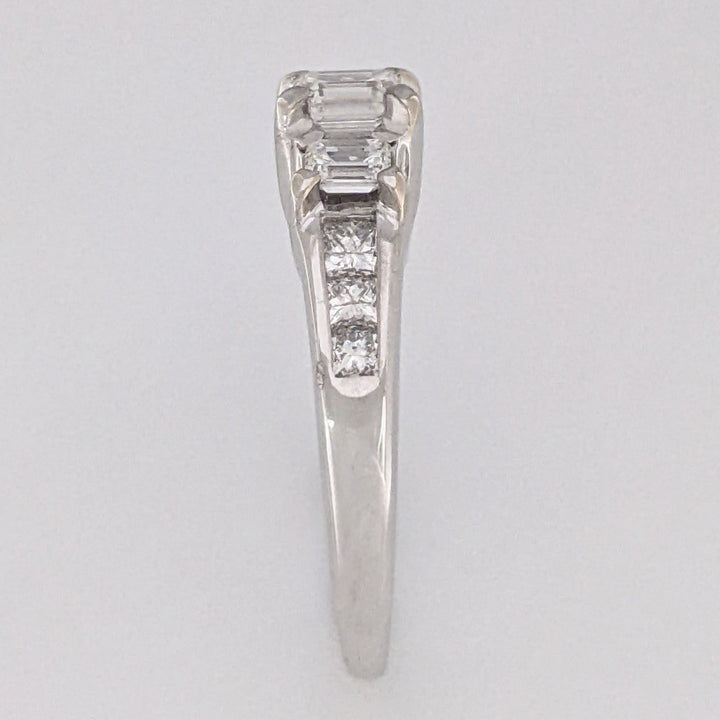 18K .69 CARAT TOTAL WEIGHT VS2 H DIAMOND EMERALD CUT (3) PRINCESS CUT (6) ESTATE TRINITY RING 4.8 GRAMS