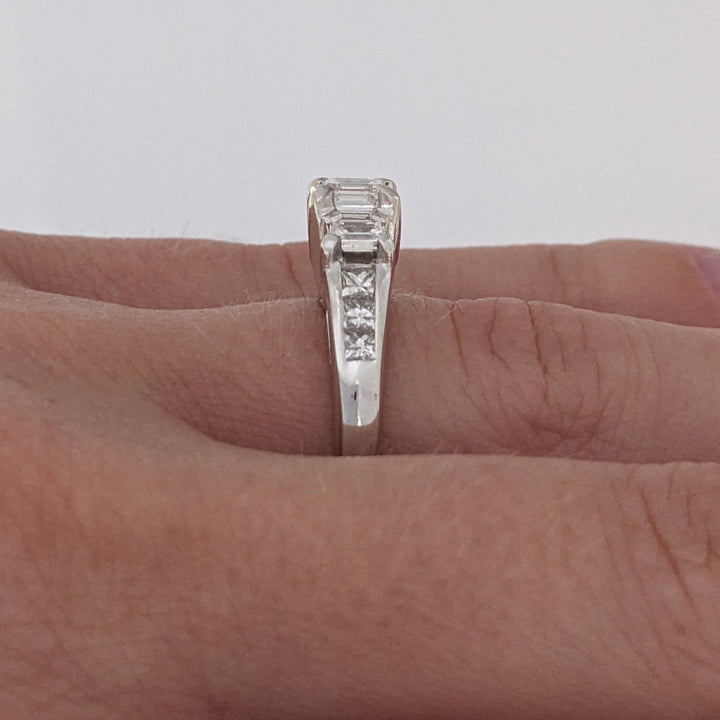 18K .69 CARAT TOTAL WEIGHT VS2 H DIAMOND EMERALD CUT (3) PRINCESS CUT (6) ESTATE TRINITY RING 4.8 GRAMS