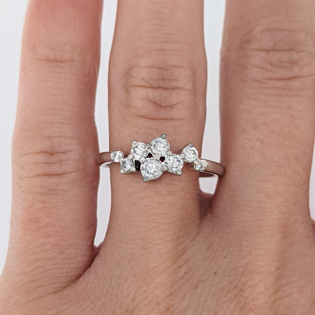10K WHITE .41 CARAT TOTAL WEIGHT I1 J DIAMOND ROUND (8) CLUSTER ESTATE RING 2.3 GRAMS