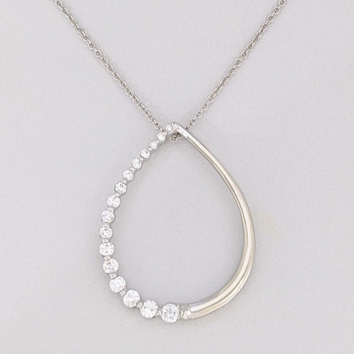 14K WHITE .48 CARAT TOTAL WEIGHT SI1-I1 DIAMOND ROUND (16) OPEN PEAR ESTATE PENDANT &amp; CHAIN 4.6 GRAMS