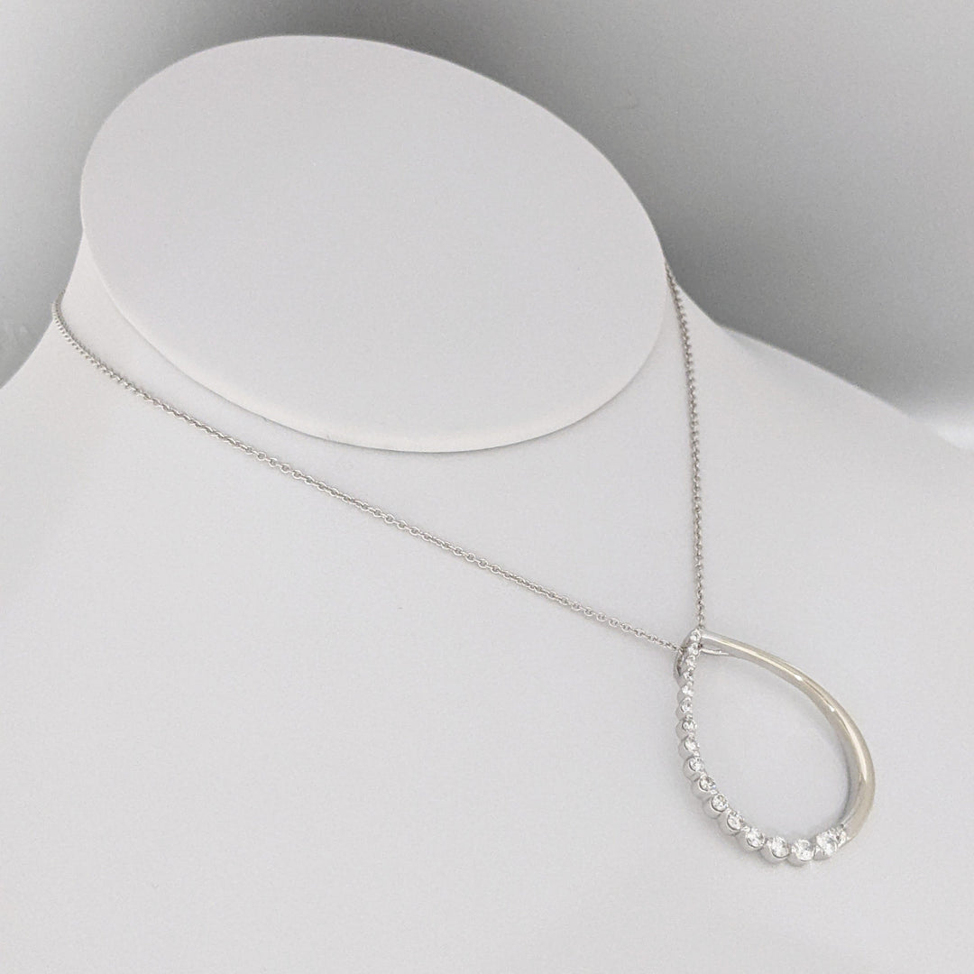 14K WHITE .48 CARAT TOTAL WEIGHT SI1-I1 DIAMOND ROUND (16) OPEN PEAR ESTATE PENDANT &amp; CHAIN 4.6 GRAMS