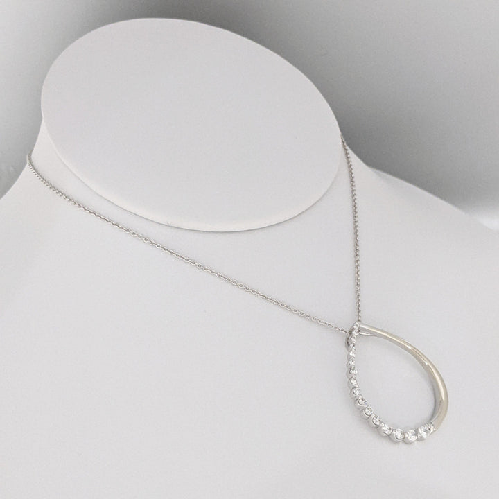 14K WHITE .48 CARAT TOTAL WEIGHT SI1-I1 DIAMOND ROUND (16) OPEN PEAR ESTATE PENDANT &amp; CHAIN 4.6 GRAMS