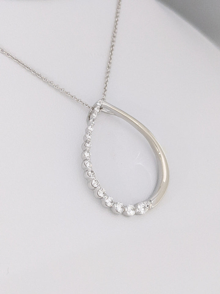 14K WHITE .48 CARAT TOTAL WEIGHT SI1-I1 DIAMOND ROUND (16) OPEN PEAR ESTATE PENDANT &amp; CHAIN 4.6 GRAMS