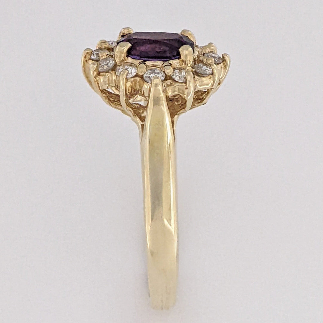 14K AMETHYST OVAL 5X7 WITH .24 DIAMOND TOTAL WEIGHT (12) ESTATE RING 4.6 GRAMS