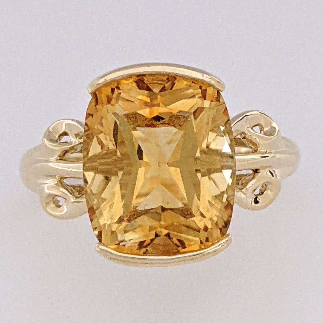 10K CITRINE CUSHION CUT 10X12 HALF-BEZEL ESTATE RING 3.2 GRAMS