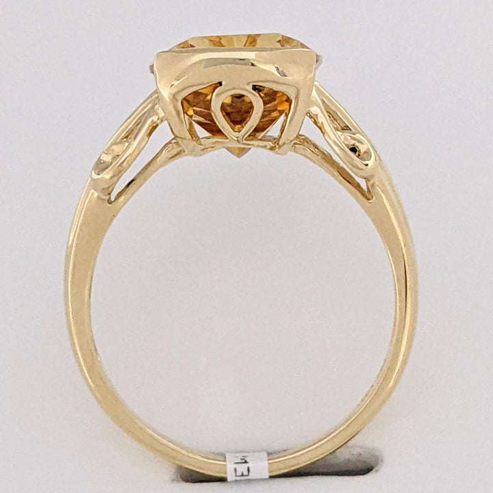 10K CITRINE CUSHION CUT 10X12 HALF-BEZEL ESTATE RING 3.2 GRAMS