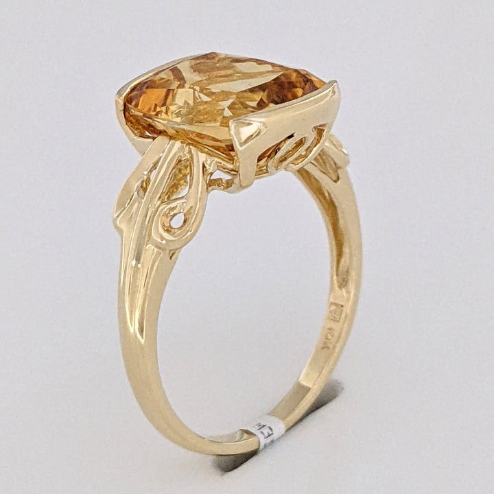 10K CITRINE CUSHION CUT 10X12 HALF-BEZEL ESTATE RING 3.2 GRAMS