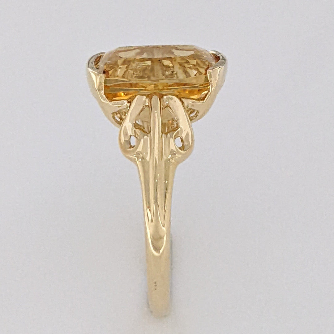 10K CITRINE CUSHION CUT 10X12 HALF-BEZEL ESTATE RING 3.2 GRAMS