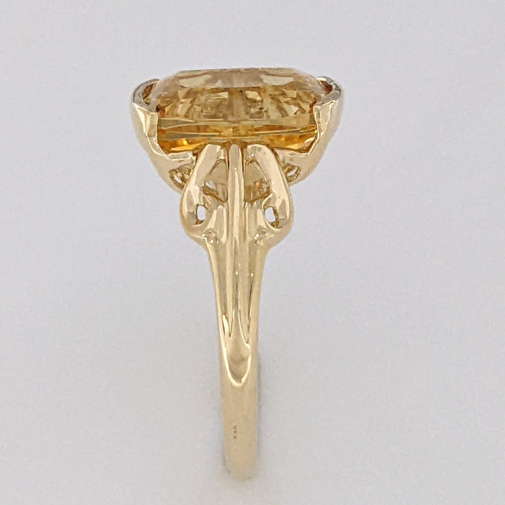 10K CITRINE CUSHION CUT 10X12 HALF-BEZEL ESTATE RING 3.2 GRAMS