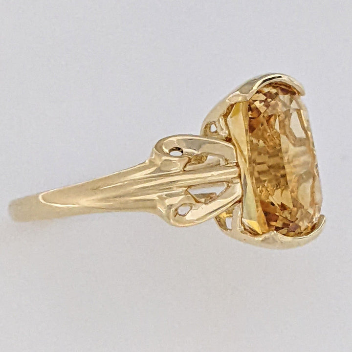 10K CITRINE CUSHION CUT 10X12 HALF-BEZEL ESTATE RING 3.2 GRAMS