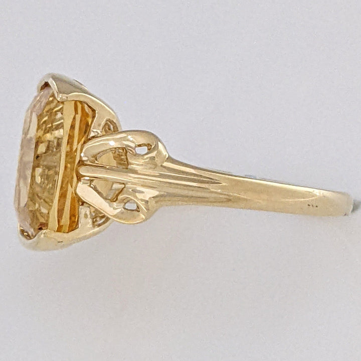 10K CITRINE CUSHION CUT 10X12 HALF-BEZEL ESTATE RING 3.2 GRAMS