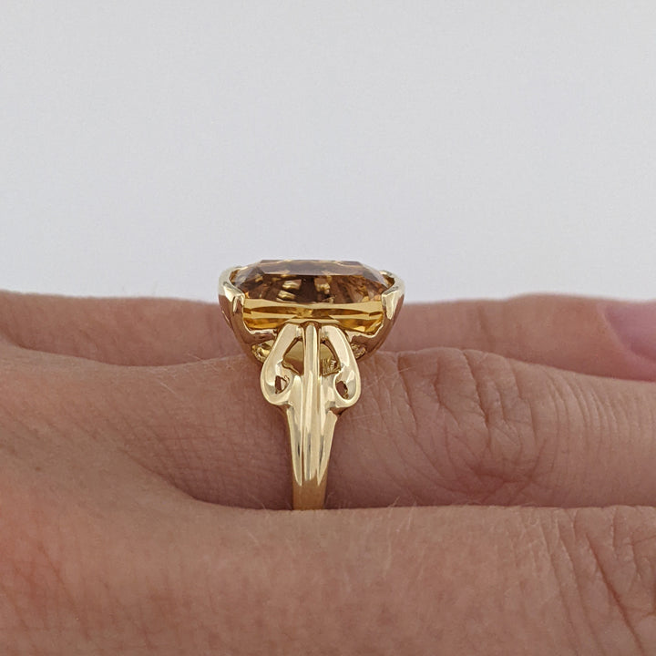 10K CITRINE CUSHION CUT 10X12 HALF-BEZEL ESTATE RING 3.2 GRAMS