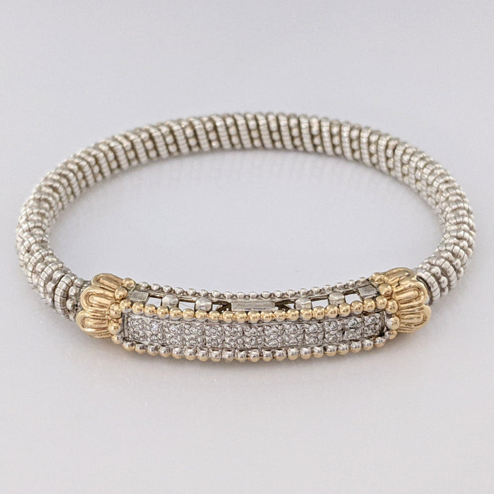 STERLING SILVER/14K "ALWAND VAHAN" .26 CARAT TOTAL WEIGHT SI H DIAMOND ROUND (26) 2-ROW ESTATE CUFF 29.3 GRAMS