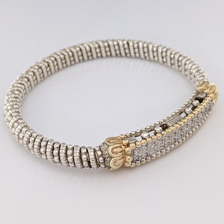 STERLING SILVER/14K "ALWAND VAHAN" .26 CARAT TOTAL WEIGHT SI H DIAMOND ROUND (26) 2-ROW ESTATE CUFF 29.3 GRAMS