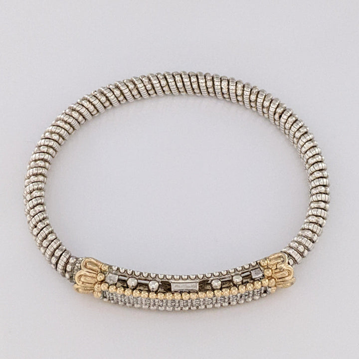 STERLING SILVER/14K "ALWAND VAHAN" .26 CARAT TOTAL WEIGHT SI H DIAMOND ROUND (26) 2-ROW ESTATE CUFF 29.3 GRAMS