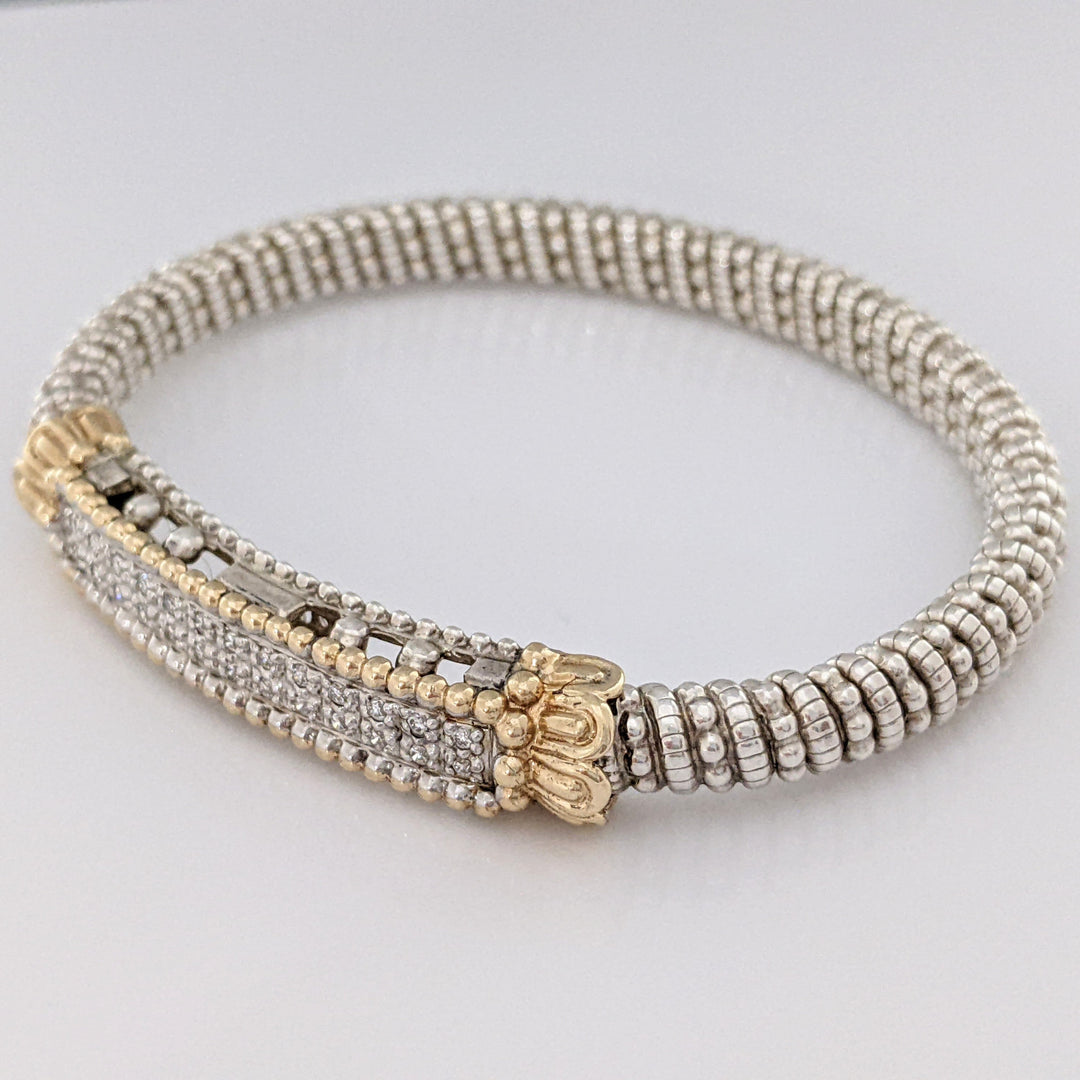 STERLING SILVER/14K "ALWAND VAHAN" .26 CARAT TOTAL WEIGHT SI H DIAMOND ROUND (26) 2-ROW ESTATE CUFF 29.3 GRAMS