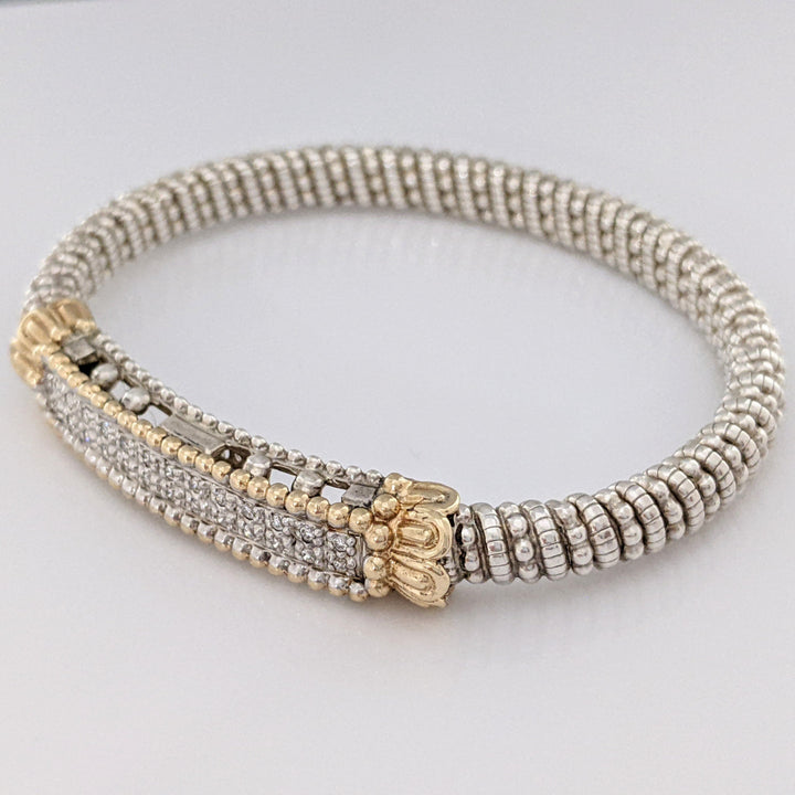 STERLING SILVER/14K "ALWAND VAHAN" .26 CARAT TOTAL WEIGHT SI H DIAMOND ROUND (26) 2-ROW ESTATE CUFF 29.3 GRAMS