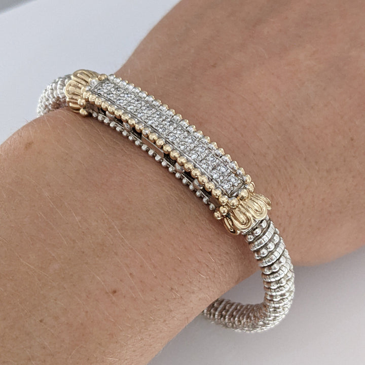 STERLING SILVER/14K "ALWAND VAHAN" .26 CARAT TOTAL WEIGHT SI H DIAMOND ROUND (26) 2-ROW ESTATE CUFF 29.3 GRAMS