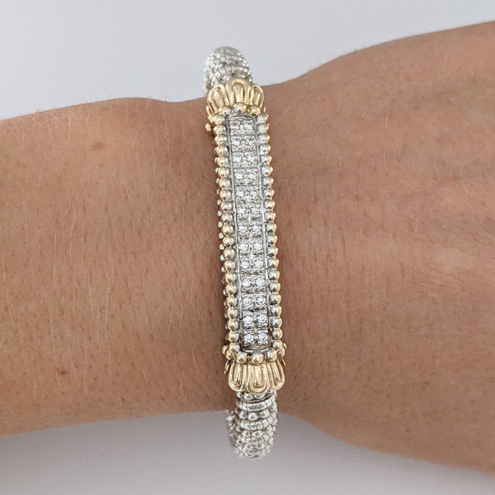 STERLING SILVER/14K "ALWAND VAHAN" .26 CARAT TOTAL WEIGHT SI H DIAMOND ROUND (26) 2-ROW ESTATE CUFF 29.3 GRAMS