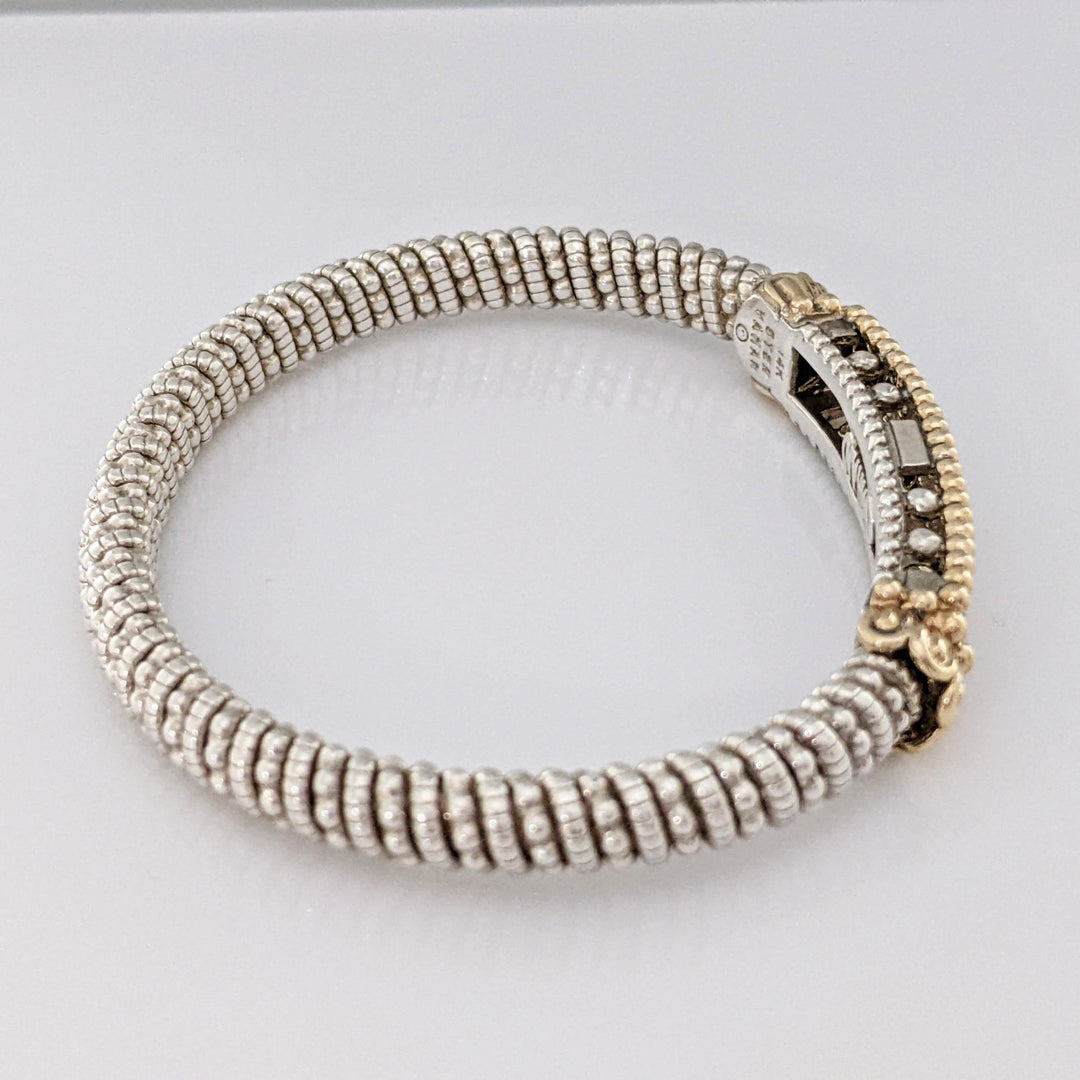 STERLING SILVER/14K "ALWAND VAHAN" .26 CARAT TOTAL WEIGHT SI H DIAMOND ROUND (26) 2-ROW ESTATE CUFF 29.3 GRAMS