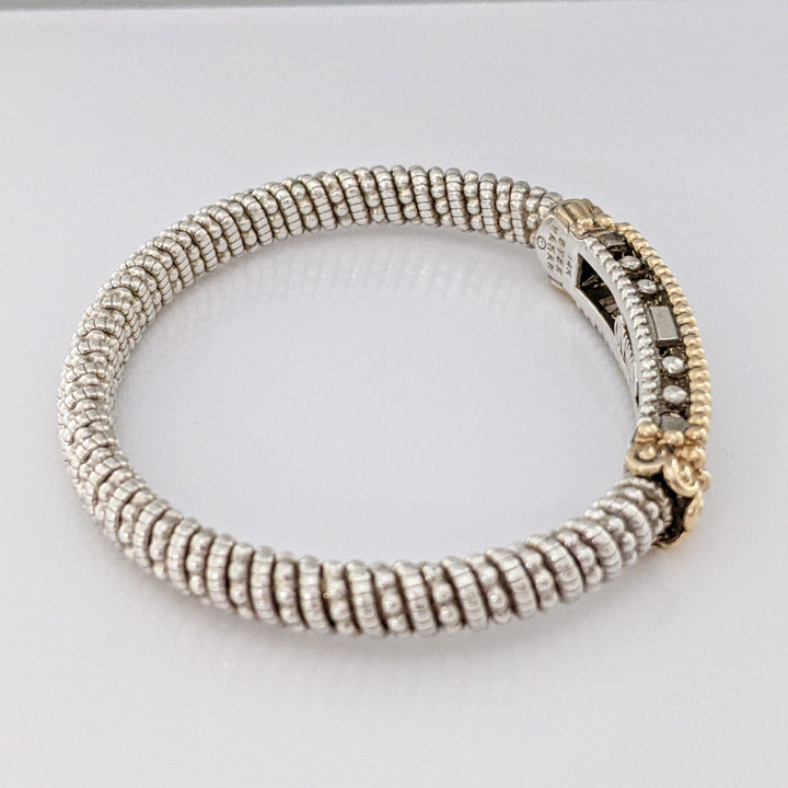 STERLING SILVER/14K "ALWAND VAHAN" .26 CARAT TOTAL WEIGHT SI H DIAMOND ROUND (26) 2-ROW ESTATE CUFF 29.3 GRAMS