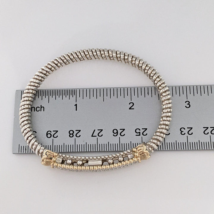 STERLING SILVER/14K "ALWAND VAHAN" .26 CARAT TOTAL WEIGHT SI H DIAMOND ROUND (26) 2-ROW ESTATE CUFF 29.3 GRAMS